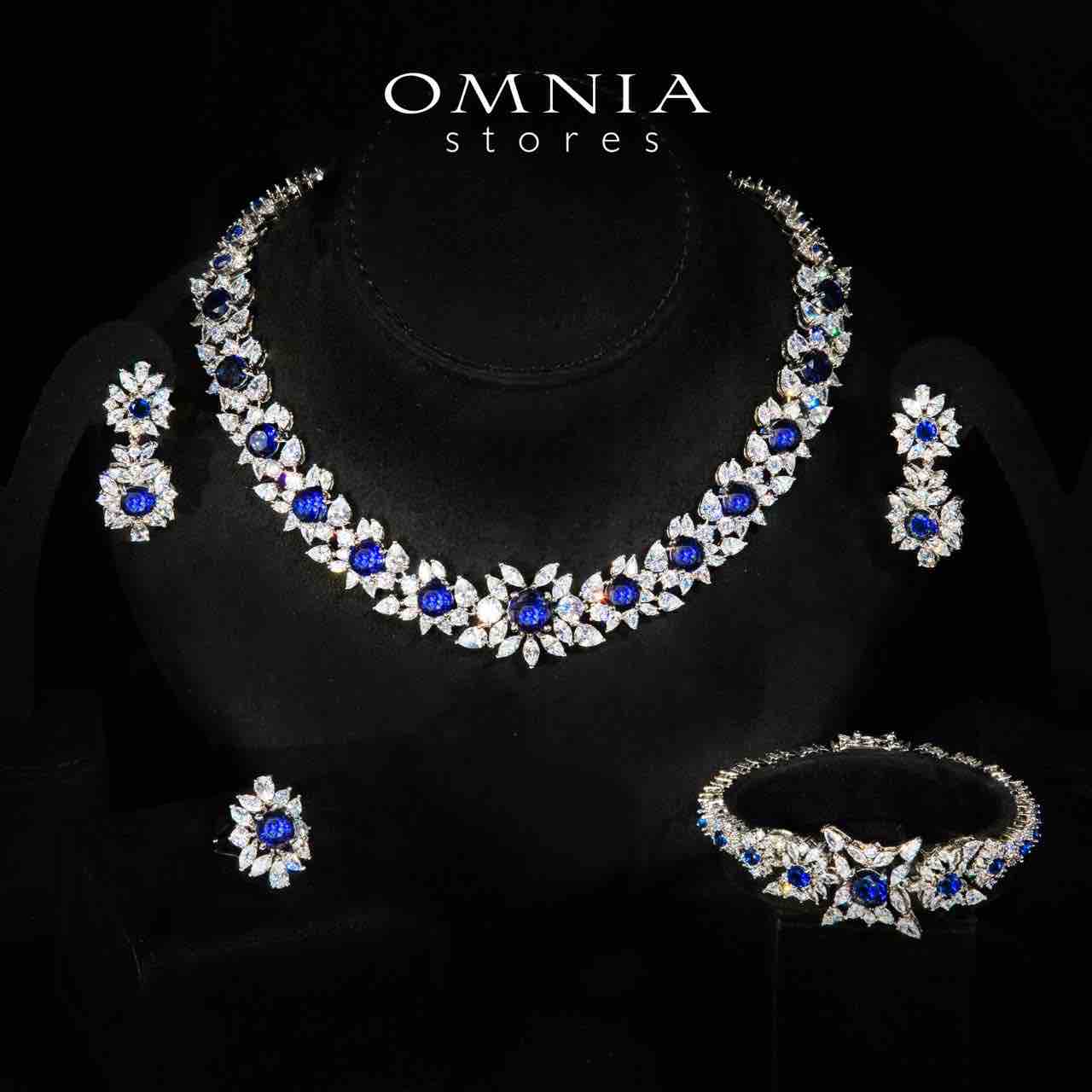 Nareen Blue Luxury Bridal Full Set in High Quality Zircon Stone Rhodium Plated - Image 3