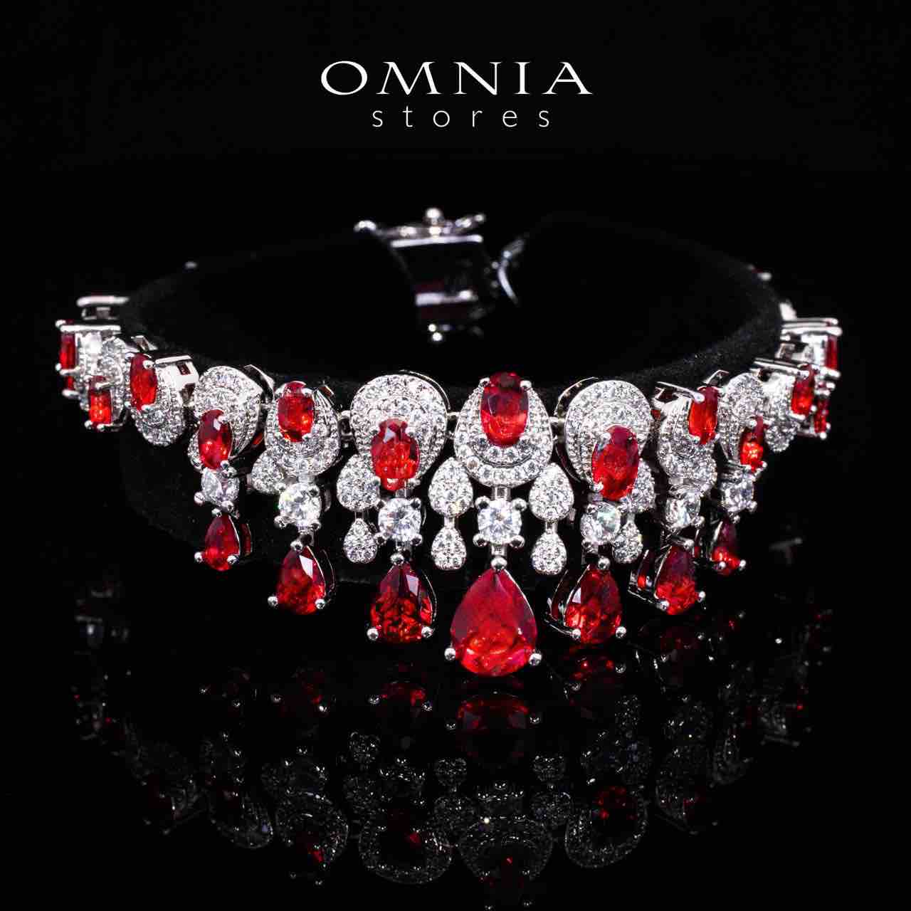 Aleya Red Luxury Bridal Full Long chain Set in High Quality Simulated Diamonds Rhodium Plated - Image 4