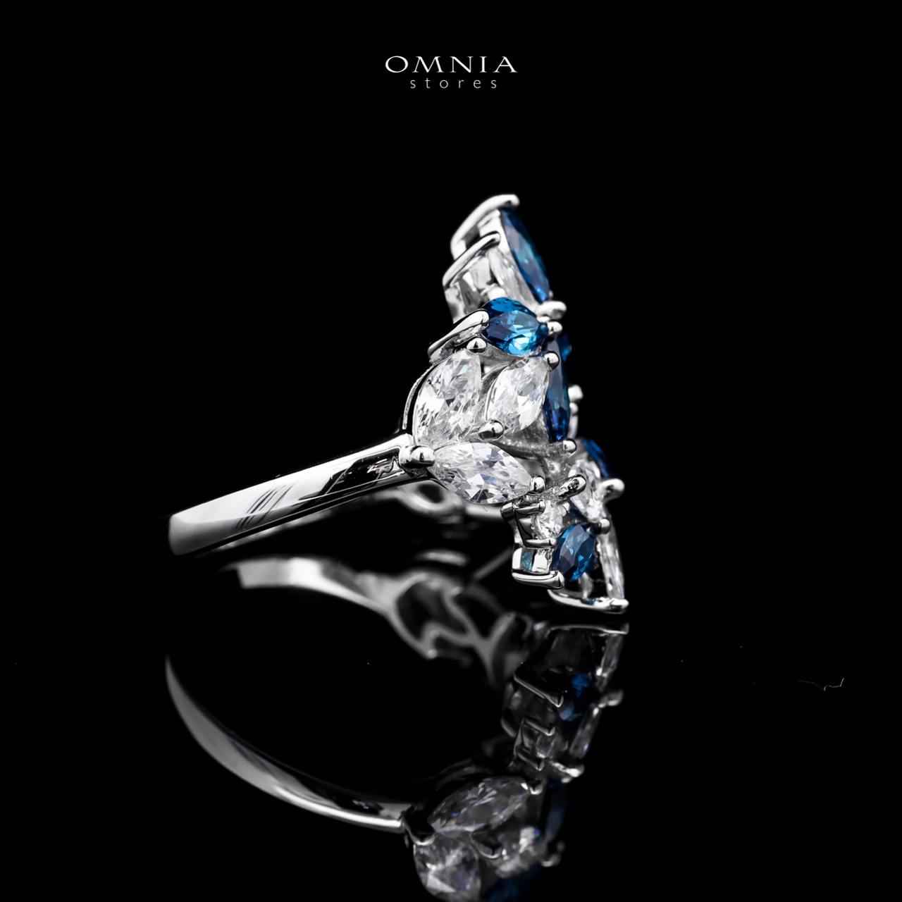 Abla Blue Floral Ring in 925 Silver with Marquise and Pear-Cut High-Quality Simulated Diamonds - Image 3