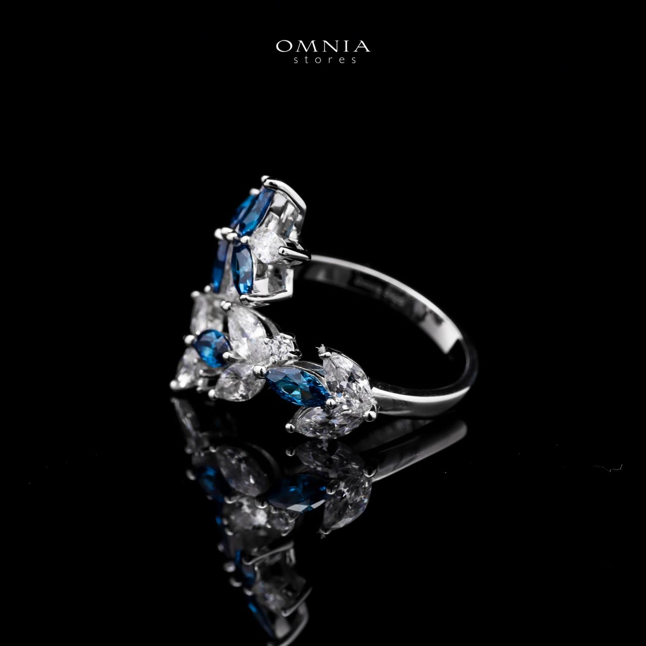 Abla Blue Floral Ring in 925 Silver with Marquise and Pear-Cut High-Quality Simulated Diamonds - Image 2