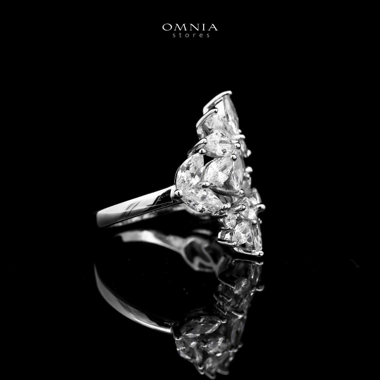 Abla White Floral Ring in 925 Silver with Marquise and Pear-Cut High-Quality Simulated Diamonds - Image 3