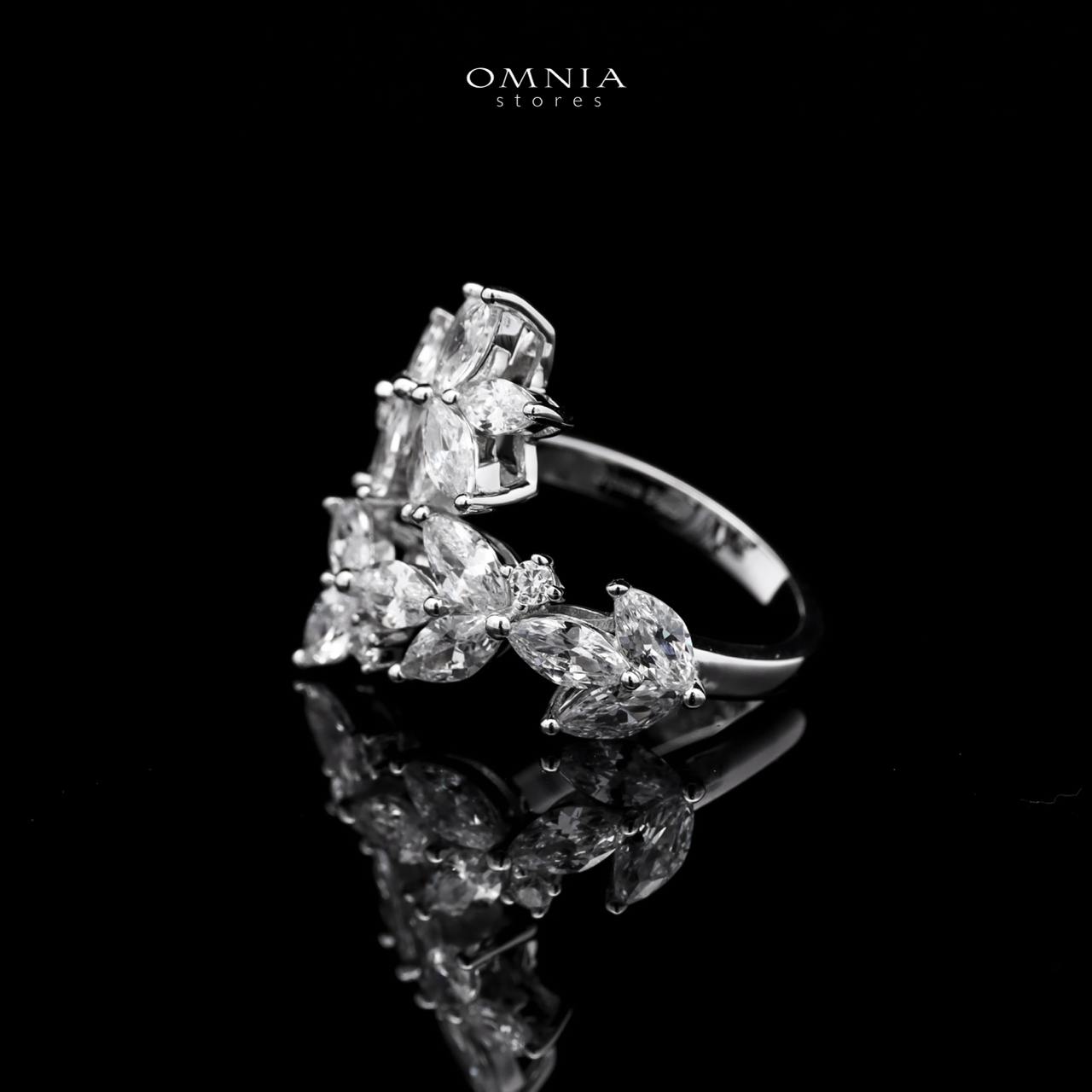 Abla White Floral Ring in 925 Silver with Marquise and Pear-Cut High-Quality Simulated Diamonds - Image 2