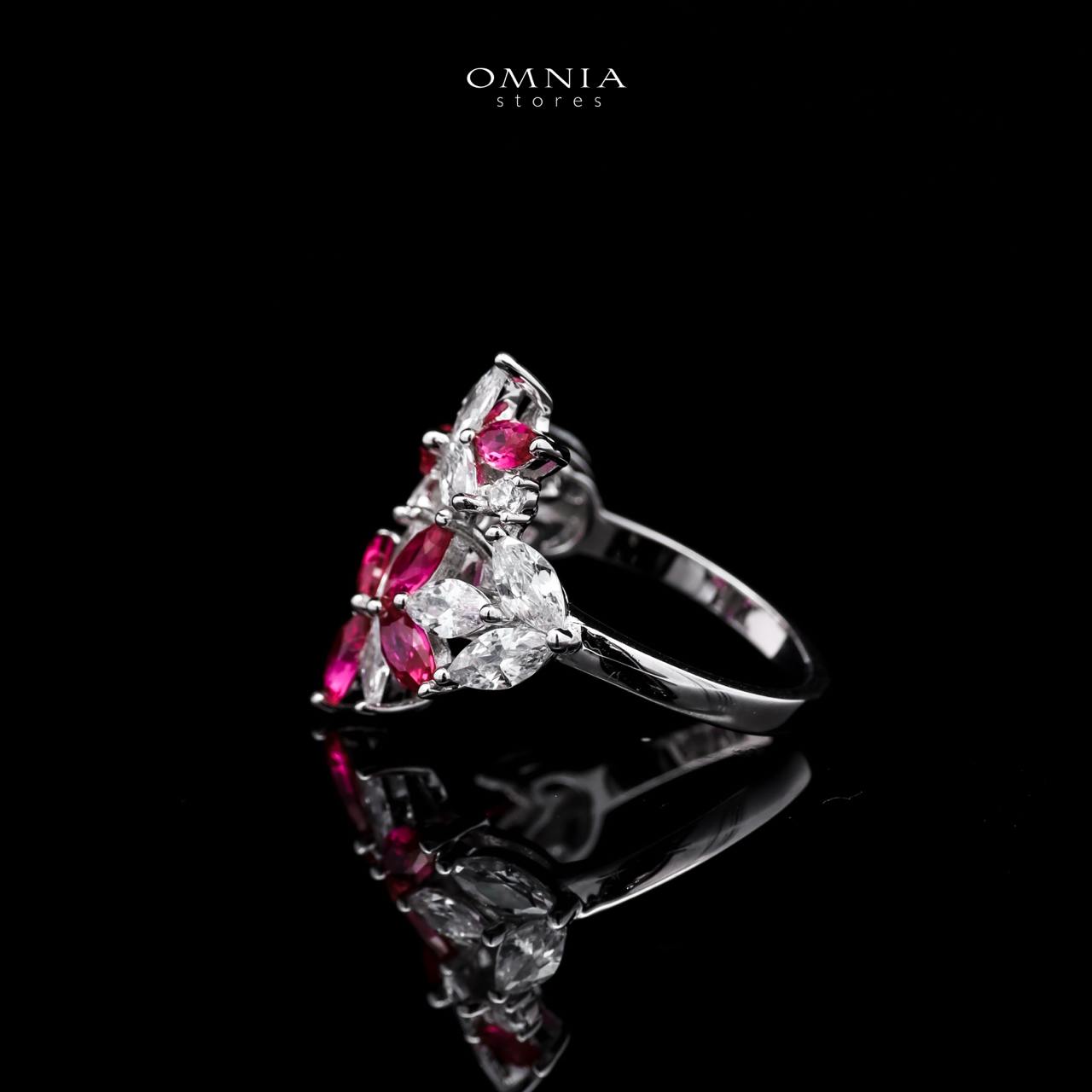 Abla Red Floral Ring in 925 Silver with Marquise and Pear-Cut High-Quality Simulated Diamonds - Image 2