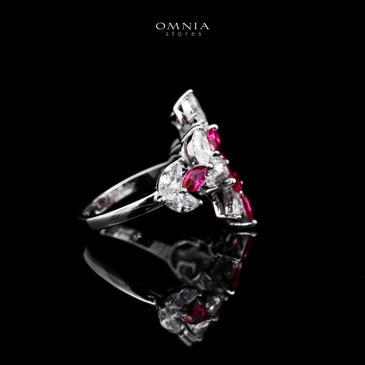 Abla Red Floral Ring in 925 Silver with Marquise and Pear-Cut High-Quality Simulated Diamonds - Image 3