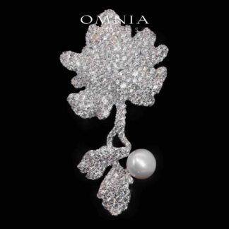 Greta White Floral Fresh Water Real Pearl Brooch With High Quality Simulated Diamonds in 925 Silver