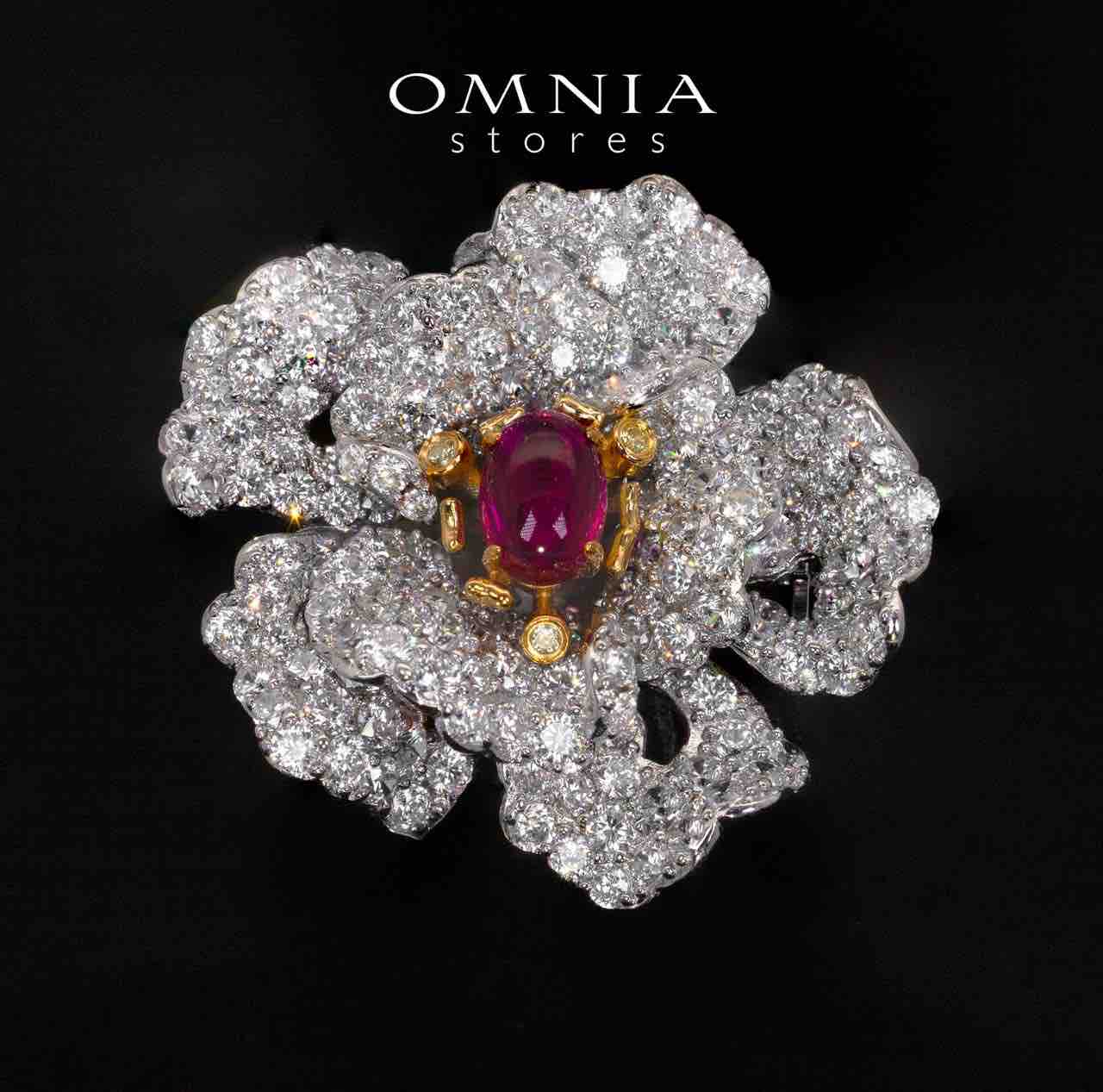 Maisy Red Flower Brooch With High Quality Simulated Diamonds in 925 Silver