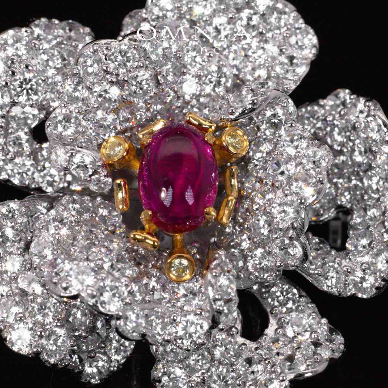 Maisy Red Flower Brooch With High Quality Simulated Diamonds in 925 Silver - Image 2