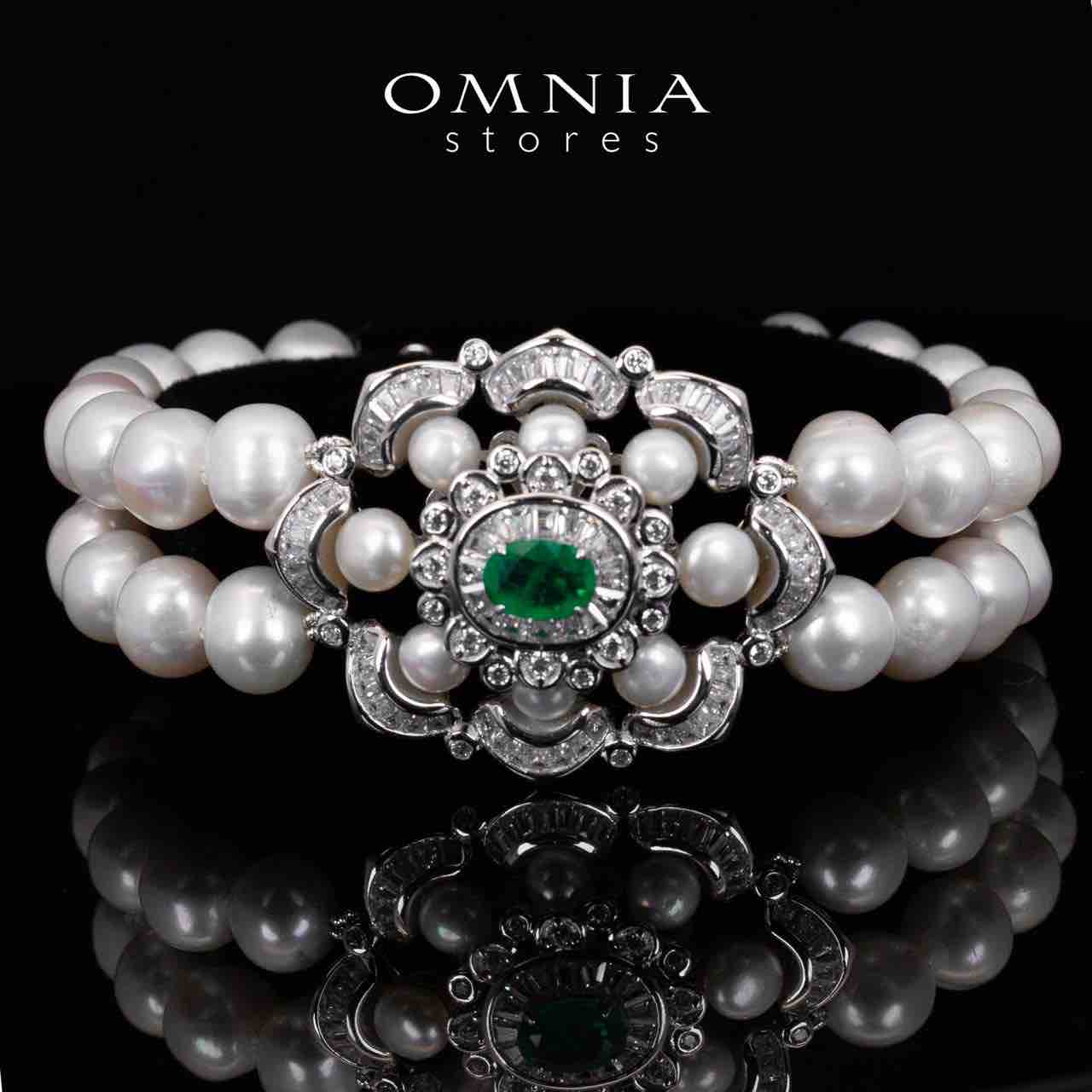 Sabine Green and White Pearl Long Chain, Bracelet and Earrings Set With High Quality Simulated Diamonds in 925 Silver - Image 4