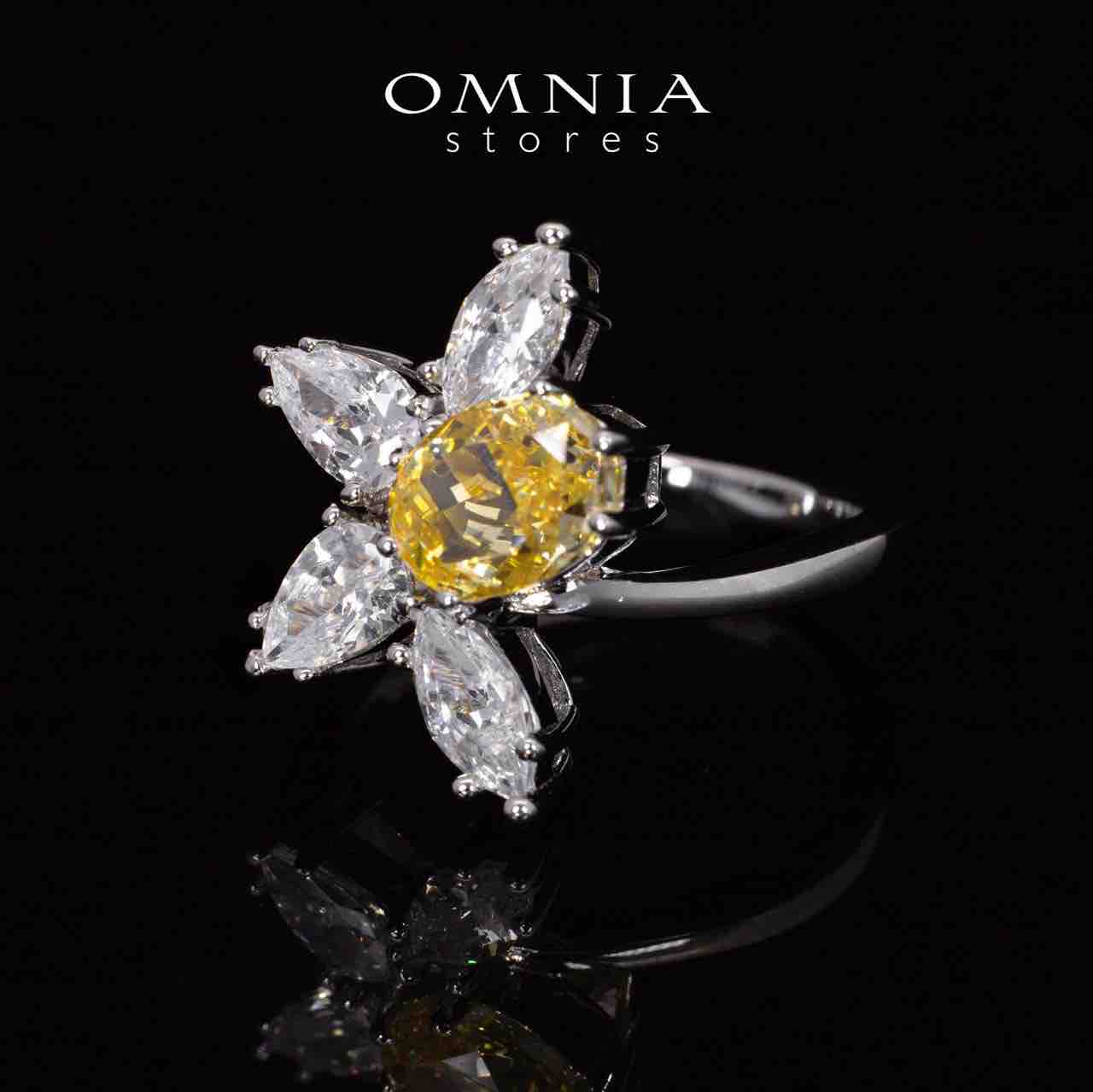 Kiana Yellow Flower Design Ring With High Quality Simulated Diamonds in 925 Silver - Image 2
