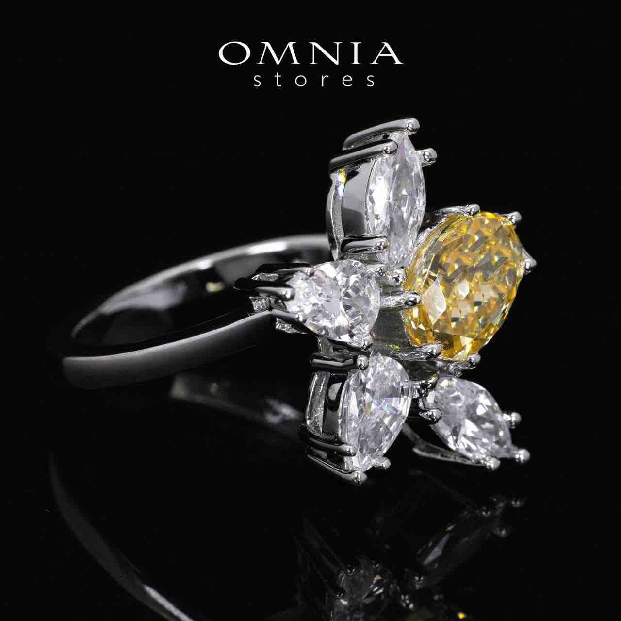 Kiana Yellow Flower Design Ring With High Quality Simulated Diamonds in 925 Silver - Image 3