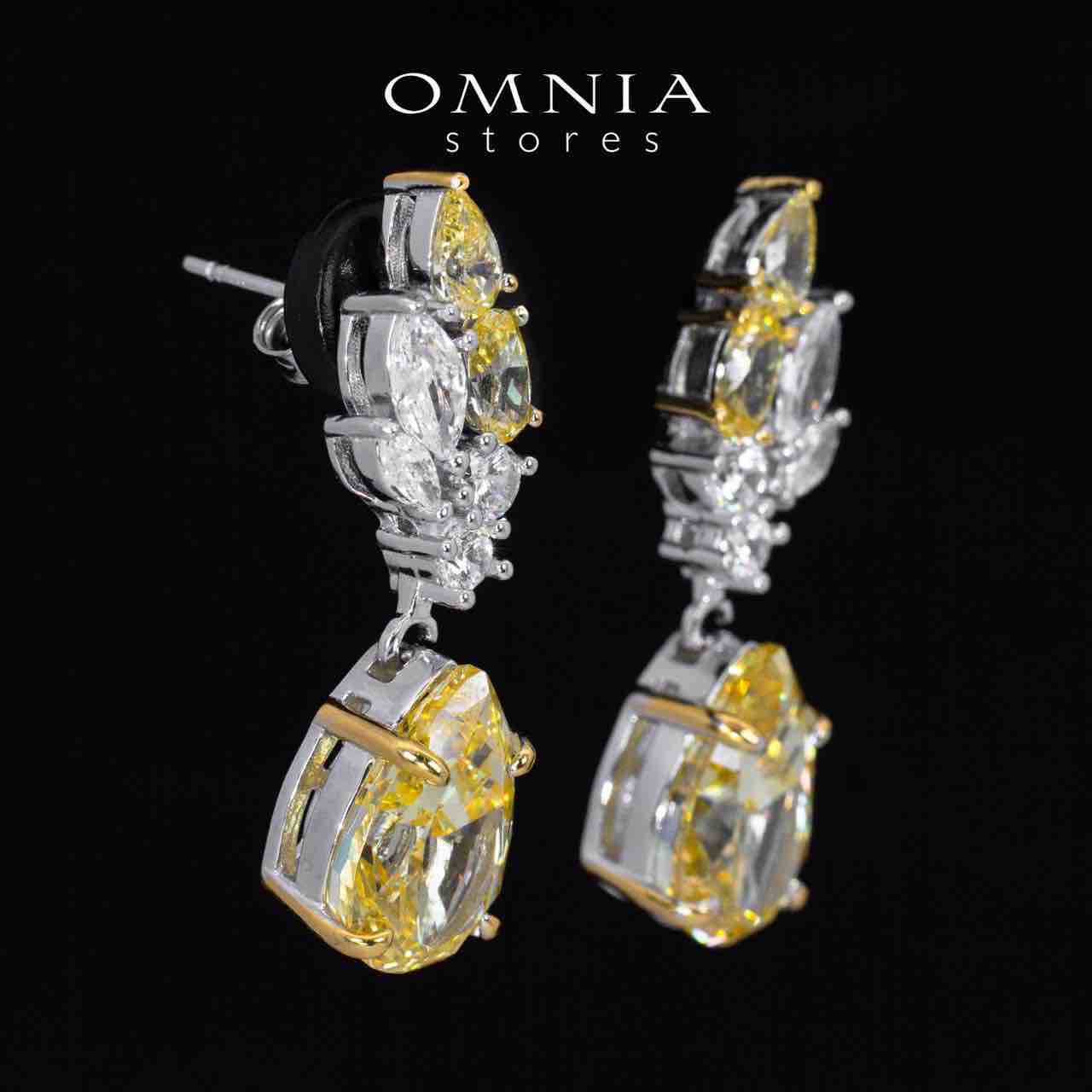 Elia Winged yellow and White Drop Earrings With High Quality Simulated Diamonds in 925 Silver - Image 4
