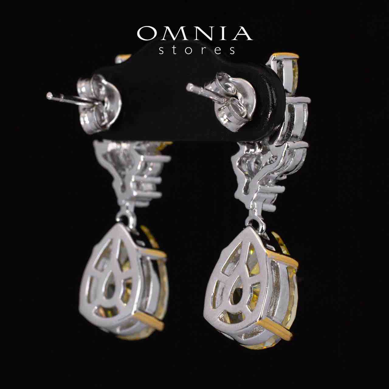 Elia Winged yellow and White Drop Earrings With High Quality Simulated Diamonds in 925 Silver - Image 3