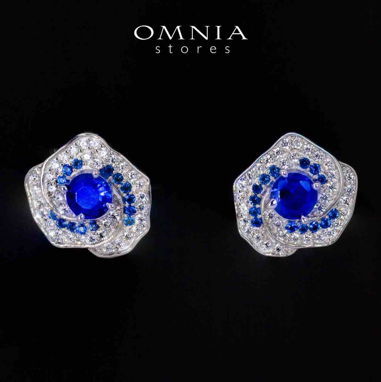 Jillian Floral Blue and White Earrings With High Quality Simulated Diamonds in 925 Silver - Image 3