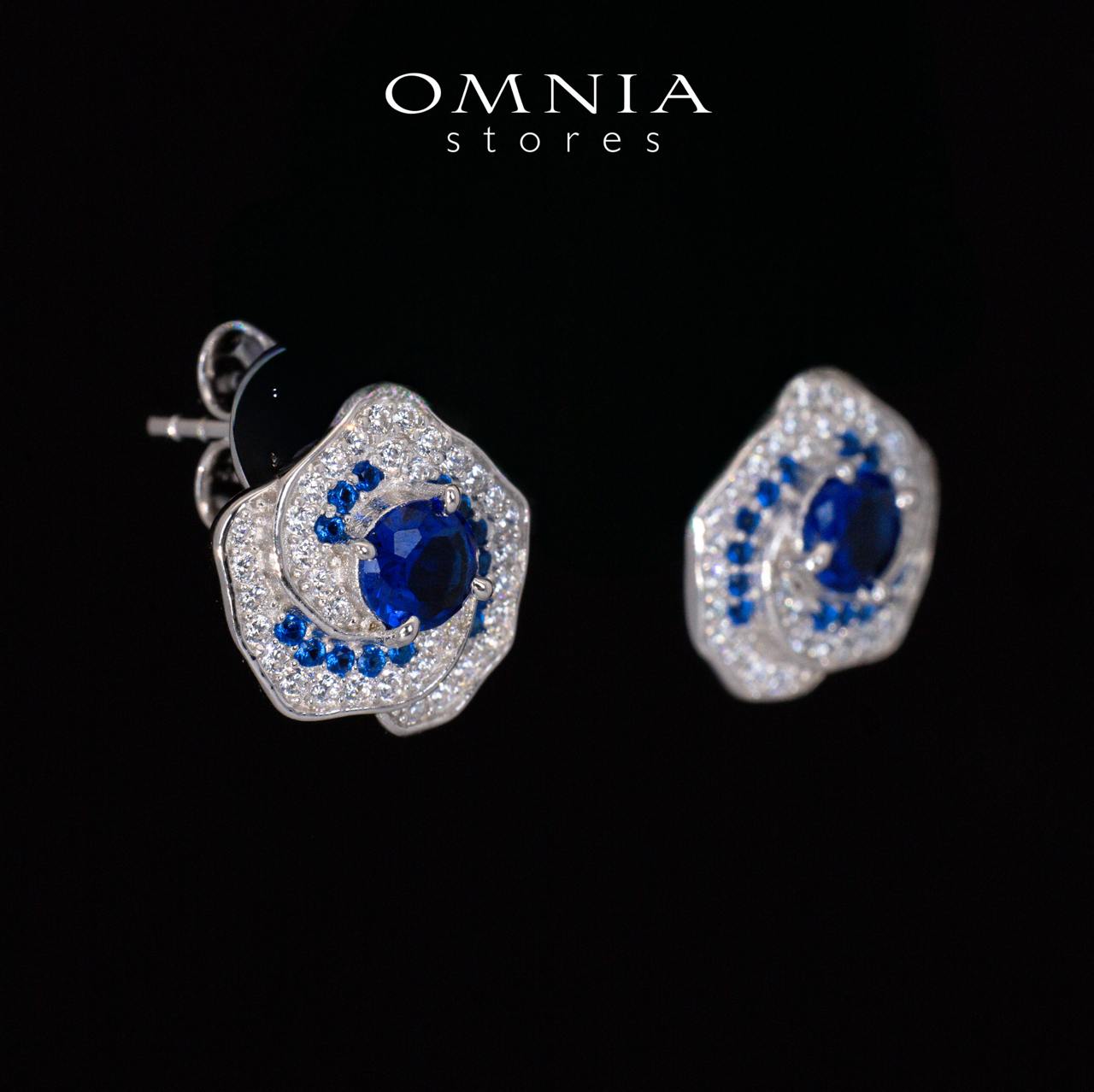 Jillian Floral Blue and White Earrings With High Quality Simulated Diamonds in 925 Silver - Image 4