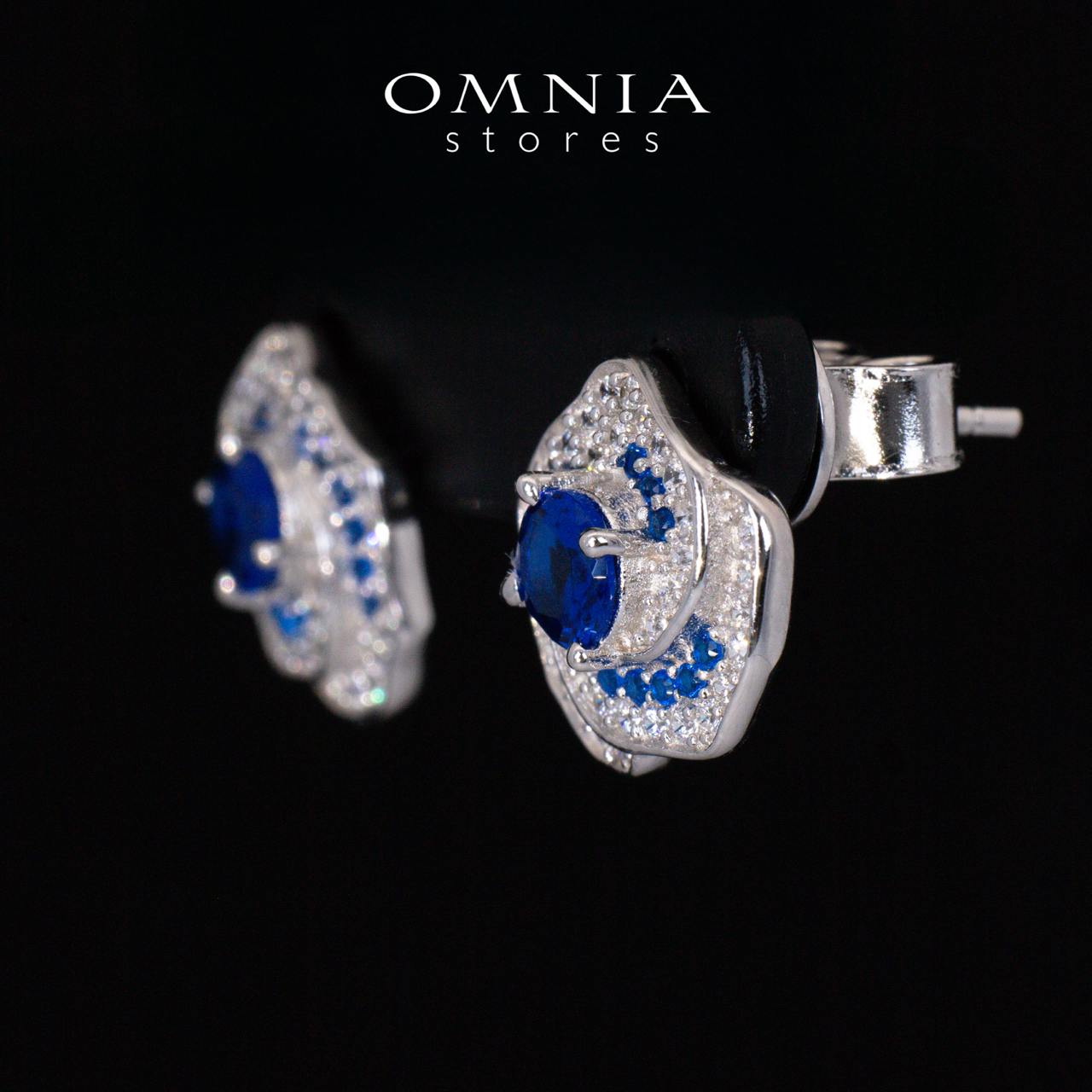 Jillian Floral Blue and White Earrings With High Quality Simulated Diamonds in 925 Silver - Image 6