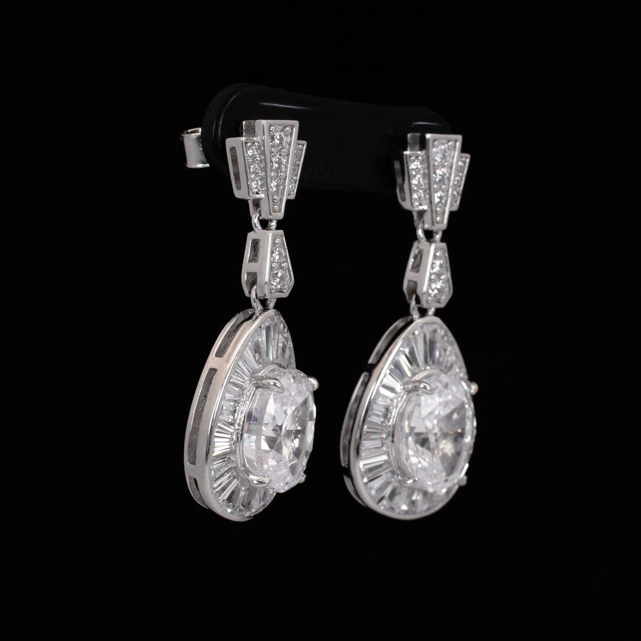 Irene White Pear Drop Earrings With High Quality Simulated Diamonds in 925 Silver - Image 2