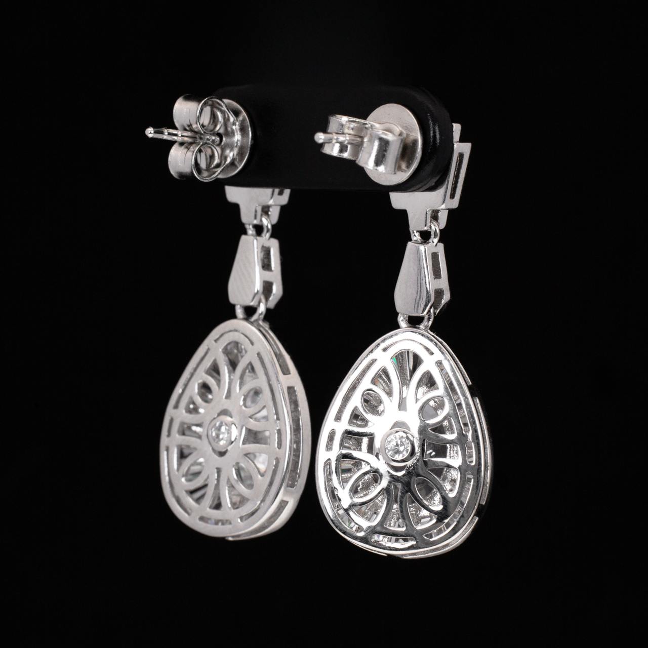 Irene White Pear Drop Earrings With High Quality Simulated Diamonds in 925 Silver - Image 3