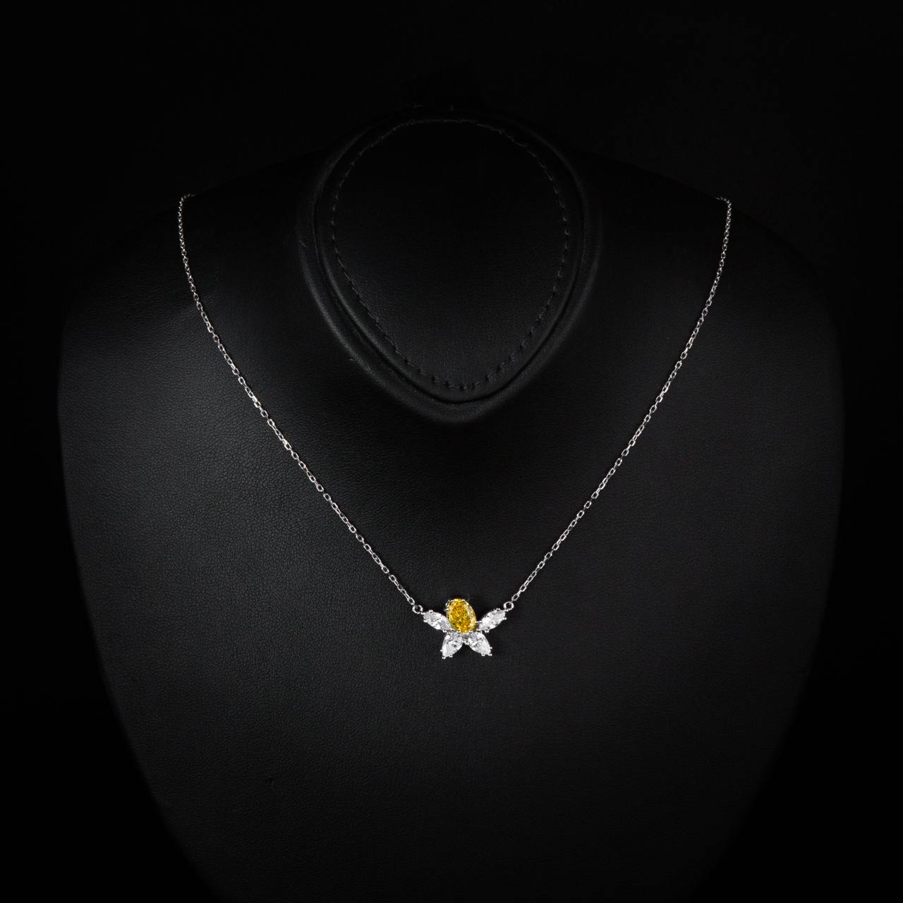 Kiana Yellow Flower Design Pendant Necklace With High Quality Simulated Diamonds in 925 Silver - Image 2