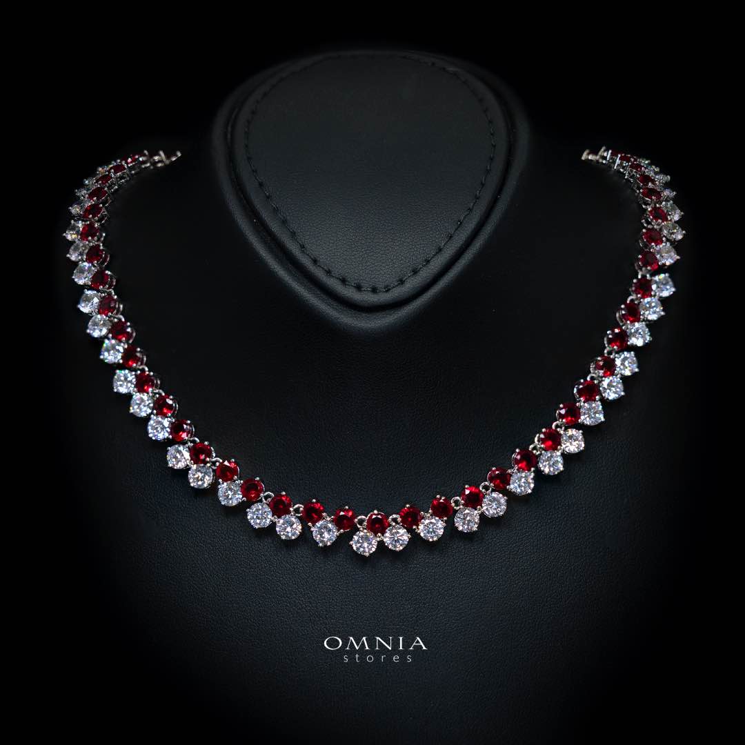 Omnia Hessa Red and White Luxury Bridal Full Set in High Quality Simulated Diamonds - Image 2