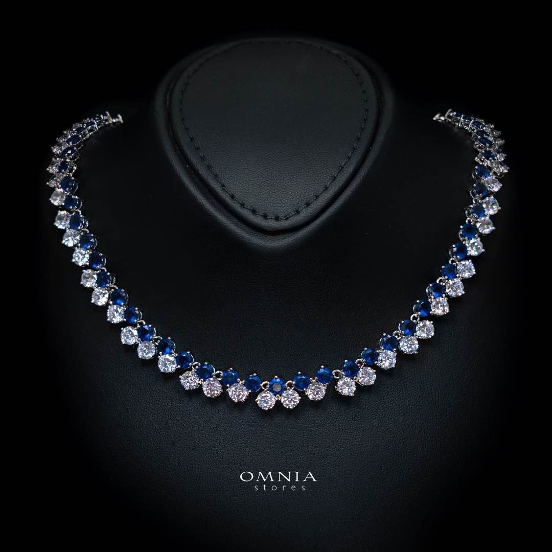 Omnia Hessa Blue and Whte Luxury Bridal Full Set in High Quality Simulated Diamonds (16cm only available in KSA) - Image 2