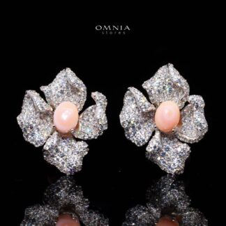 Omnia Tayla Pink Coral Floral Earrings With High Quality Simulated Diamonds in 925 Silver