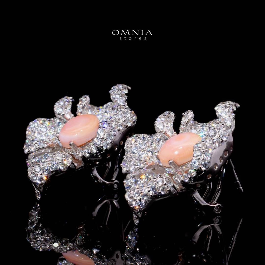 Omnia Tayla Pink Coral Floral Earrings With High Quality Simulated Diamonds in 925 Silver - Image 2