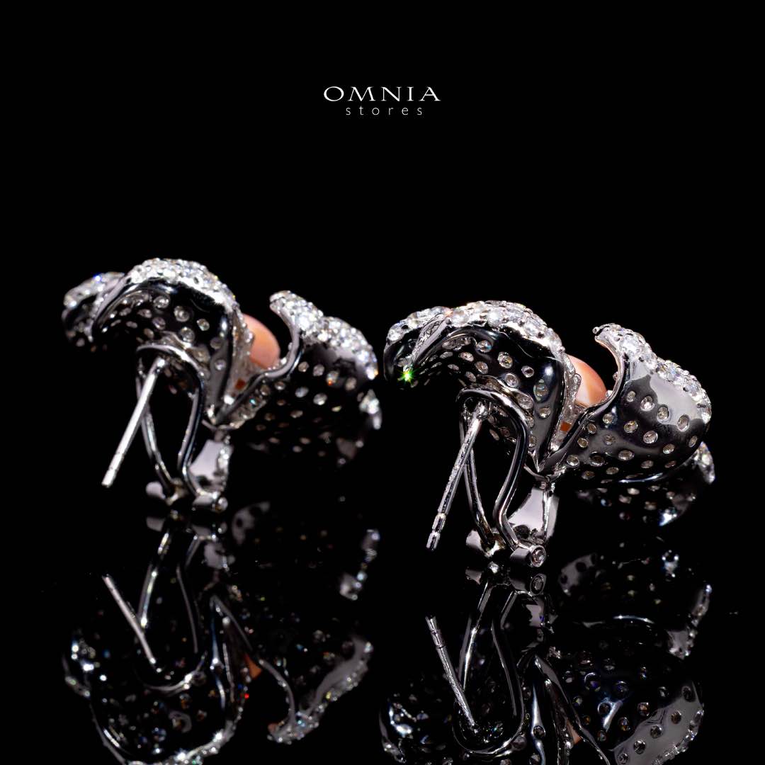 Omnia Tayla Pink Coral Floral Earrings With High Quality Simulated Diamonds in 925 Silver - Image 3