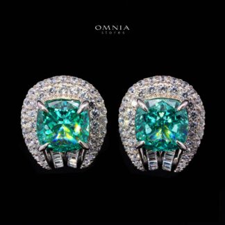 Omnia Katy Turquoise Clip Earrings With High Quality Simulated Diamonds in 925 Silver