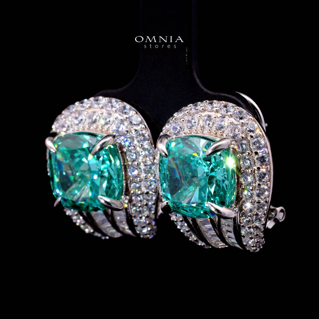 Omnia Katy Turquoise Clip Earrings With High Quality Simulated Diamonds in 925 Silver - Image 2