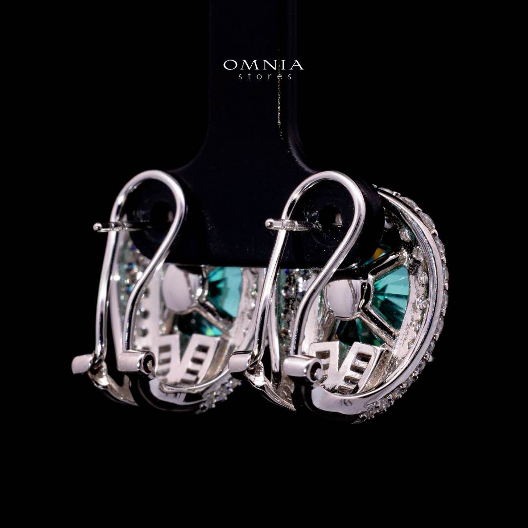 Omnia Katy Turquoise Clip Earrings With High Quality Simulated Diamonds in 925 Silver - Image 3