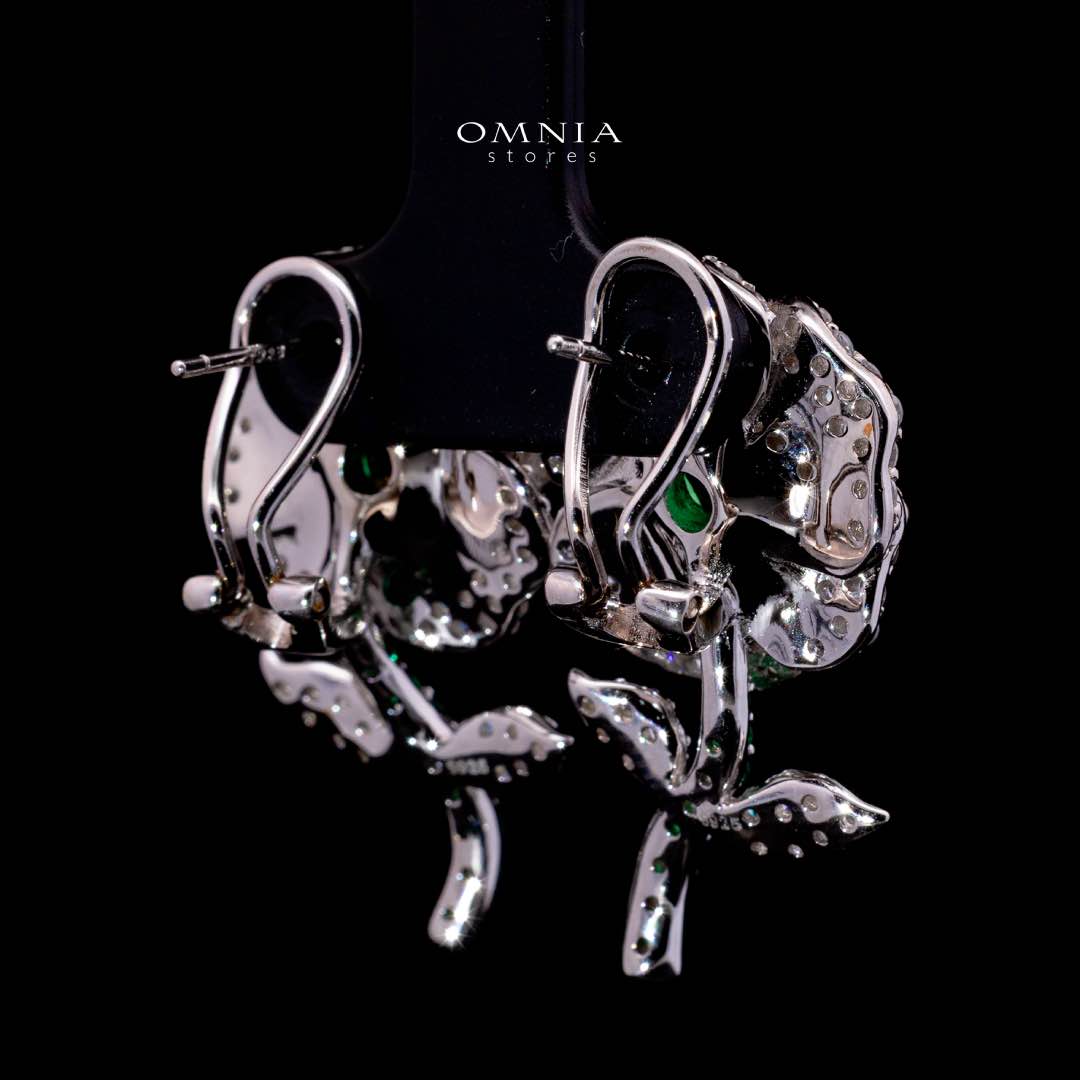 Omnia Rena White and Green Clip Earrings With High Quality Simulated Diamonds in 925 Silver - Image 4
