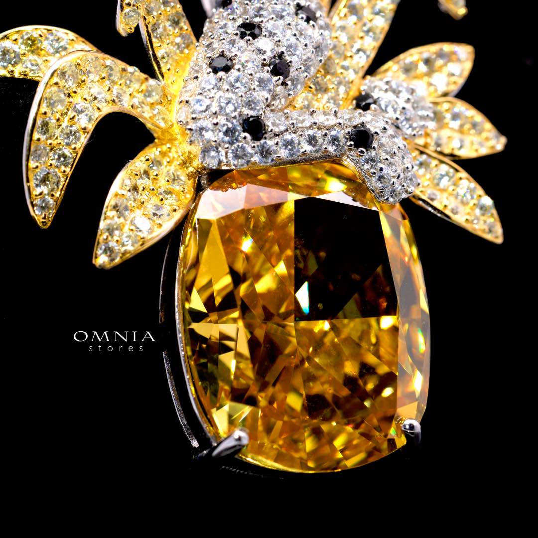 Kaylie Yellow TIger Brooch With High Quality Simulated Diamonds in 925 Silver - Image 3