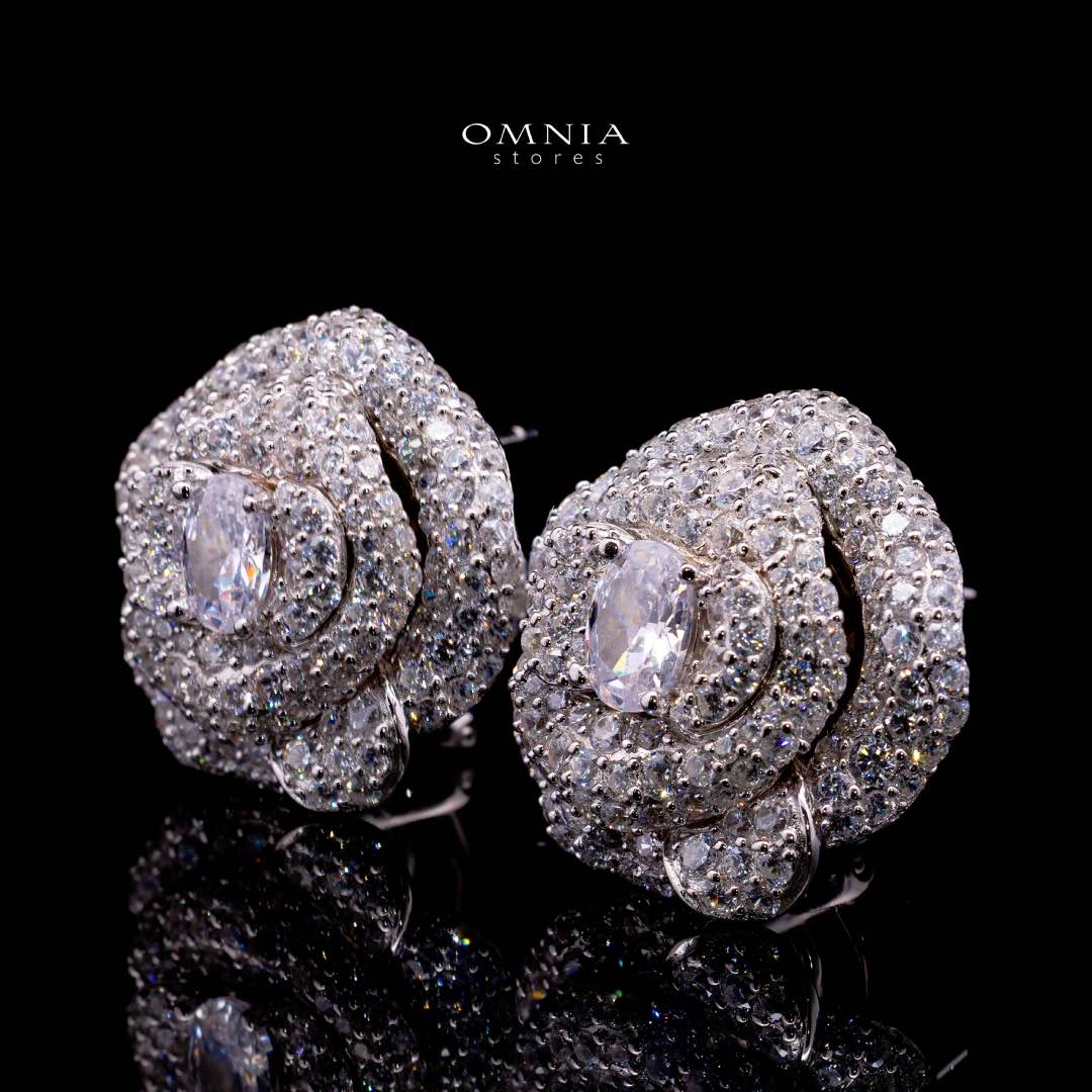 Omnia Eiza Rose Clip Earrings With High Quality Simulated Diamonds In 925 Silver - Image 2