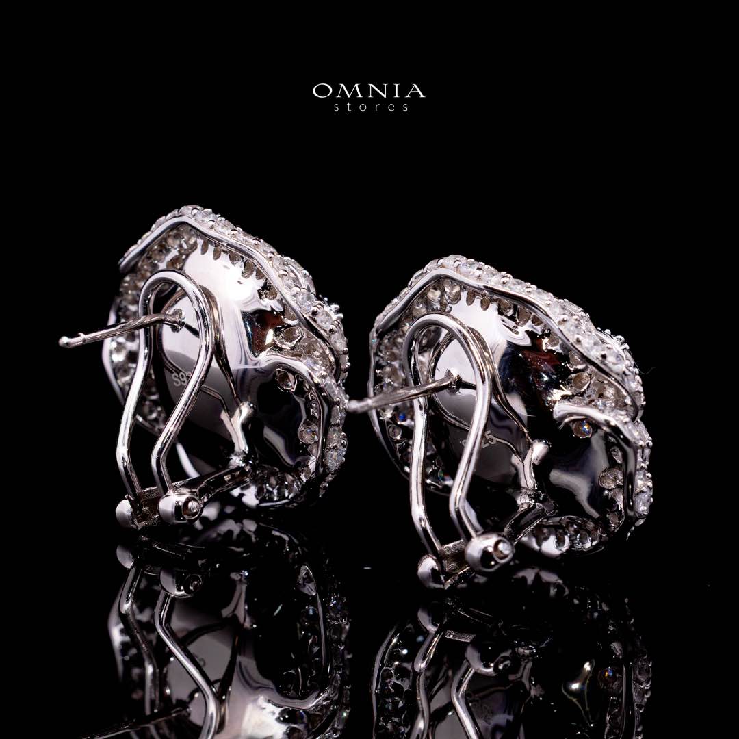 Omnia Eiza Rose Clip Earrings With High Quality Simulated Diamonds In 925 Silver - Image 3