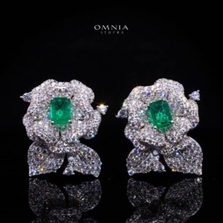 Omnia Laina White and Green Clip Earrings With High Quality Simulated Diamonds in 925 Silver