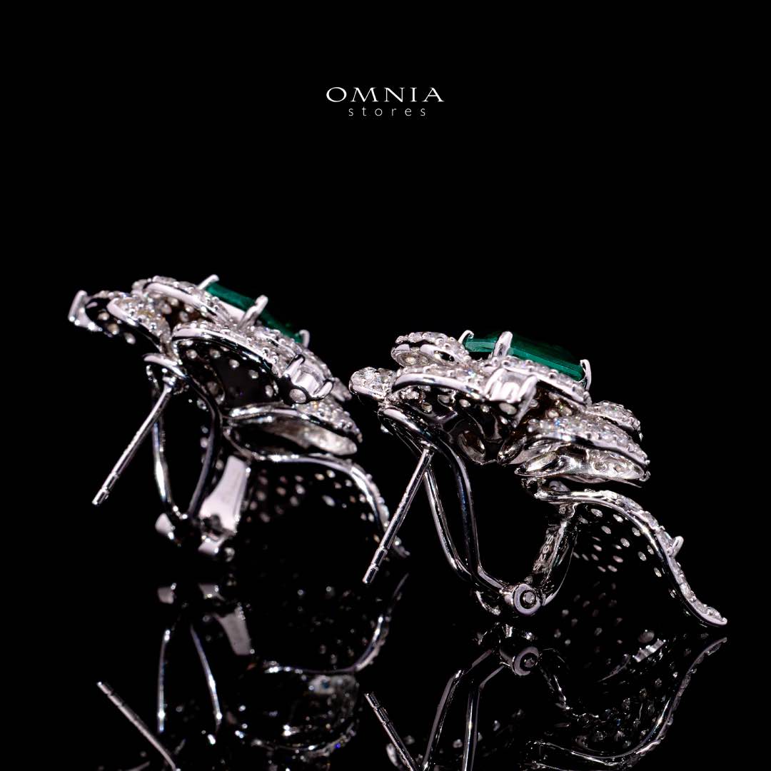 Omnia Laina White and Green Clip Earrings With High Quality Simulated Diamonds in 925 Silver - Image 4