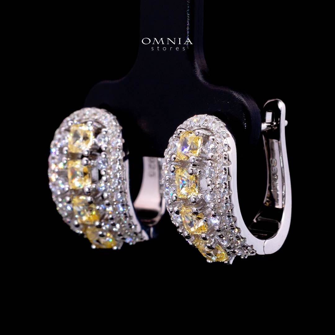 Dianna Yellow and White Clip Earrings With High Quality Simulated Diamonds in 925 Silver - Image 2