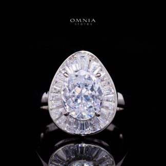 Irene White Pear Ring With High Quality Simulated Diamonds in 925 Silver
