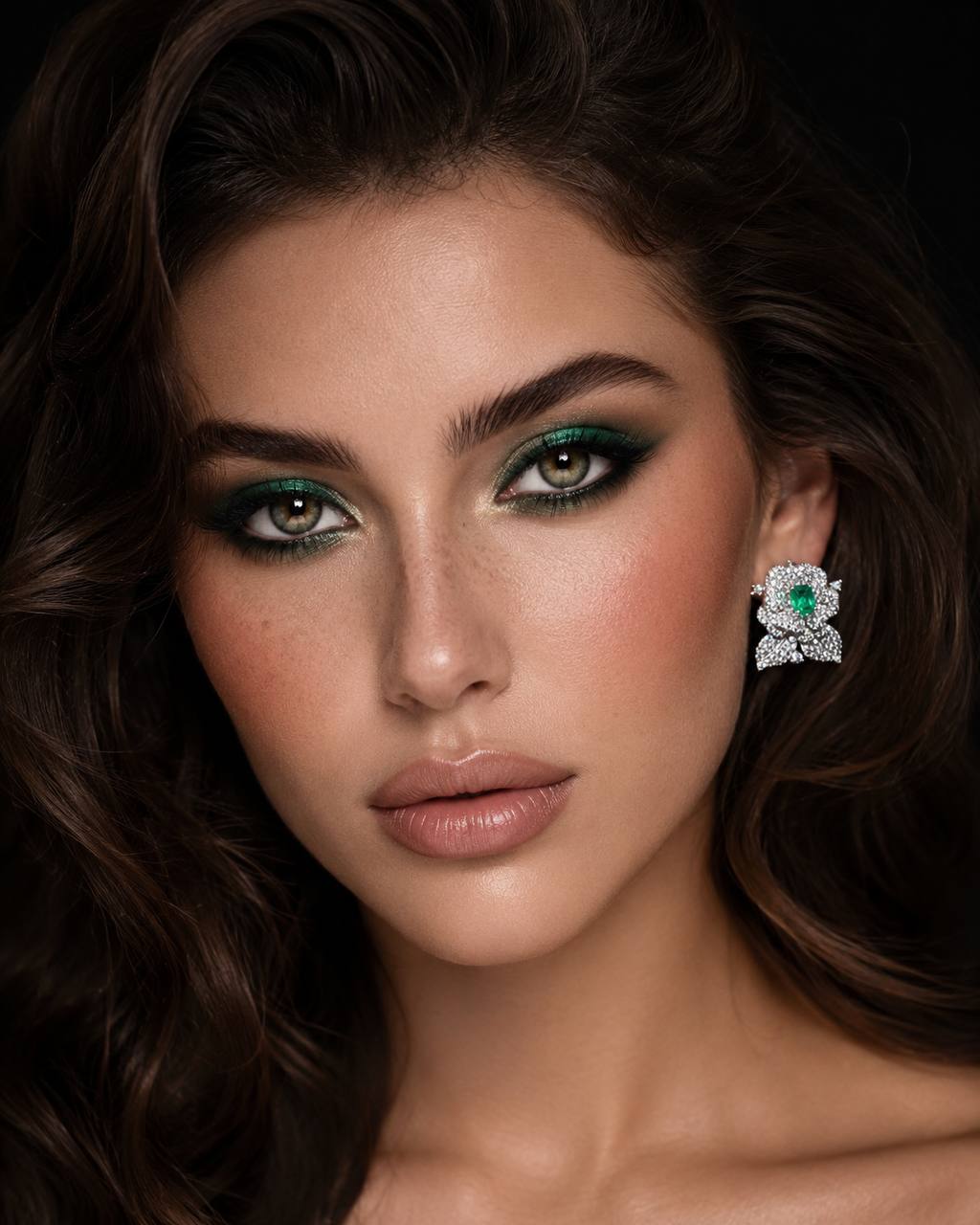 Omnia Laina White and Green Clip Earrings With High Quality Simulated Diamonds in 925 Silver - Image 3