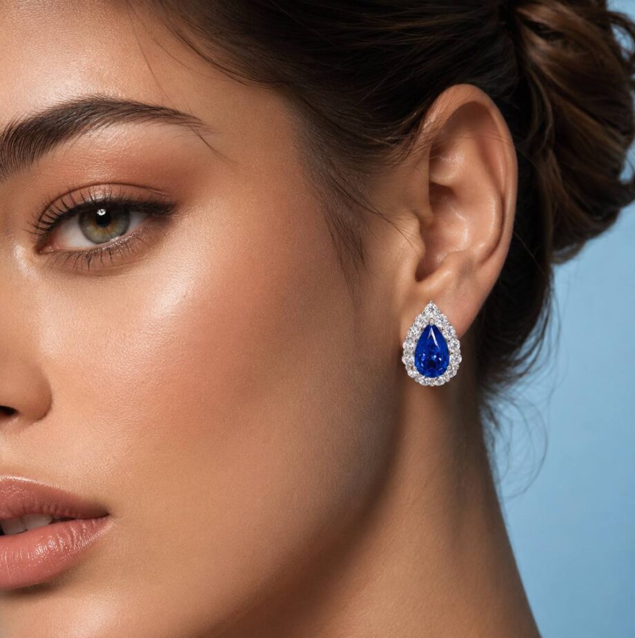 Emoni Blue Pear Cut Certified Lab Crafted Earrings With High Quality 925 Silver - Image 2