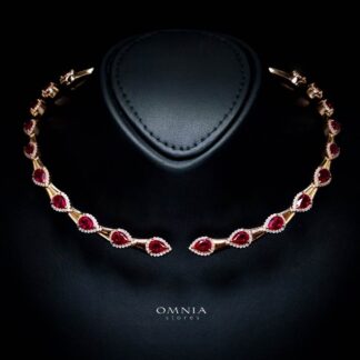 Omnia Isha Rose Gold and Red Choker Necklace With Certified High Quality Lab Crafted Stones In 925 Silver