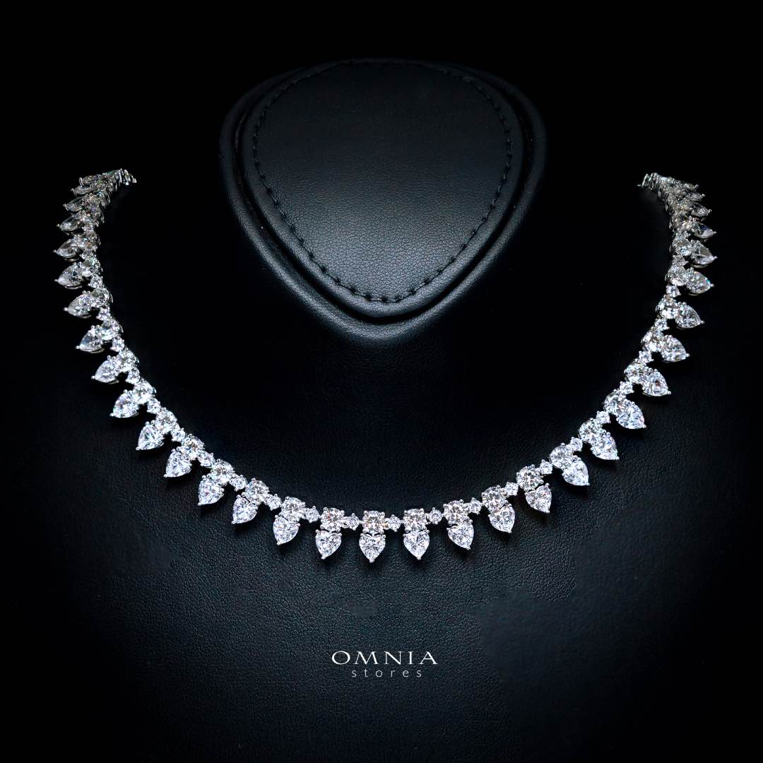 Omnia Jiya White Necklace With High Quality Certified Lab Crafted Stones In 925 Silver