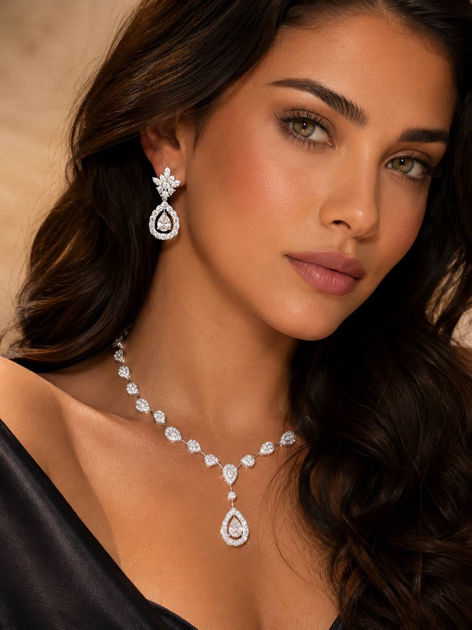Omnia Amaira White Necklace With High Quality Certified Lab Crafted Stones In 925 Silver