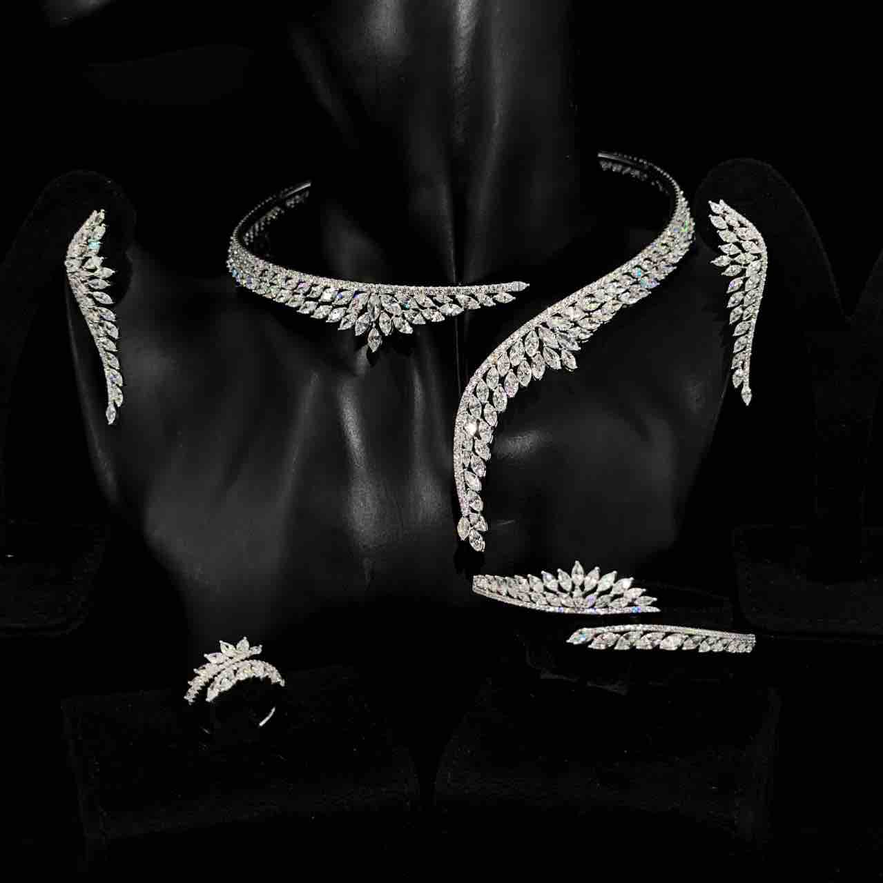 Claire White Bridal Full Set in 925 Silver High Quality Simulated Diamonds