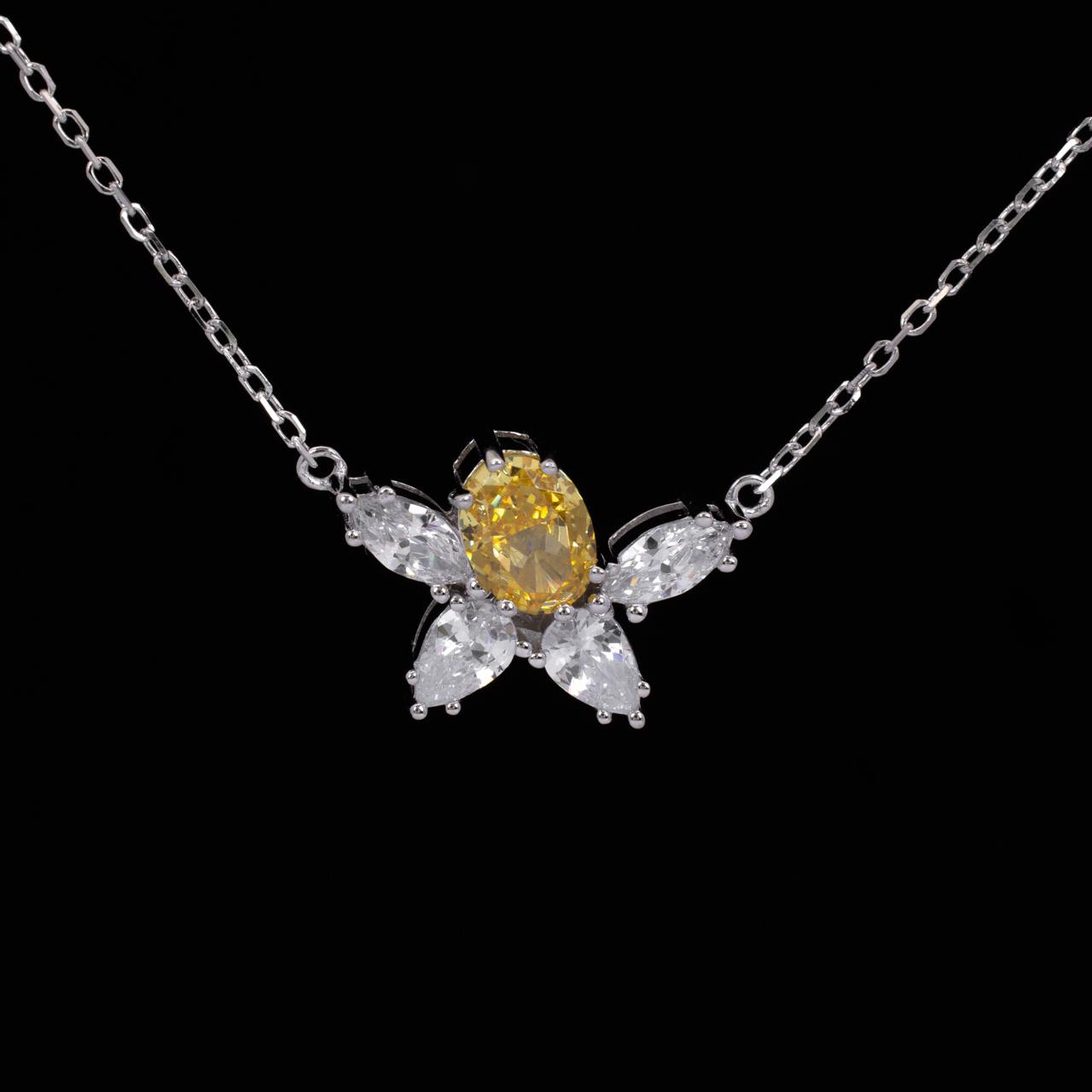 Kiana Yellow Flower Design Pendant Necklace With High Quality Simulated Diamonds in 925 Silver