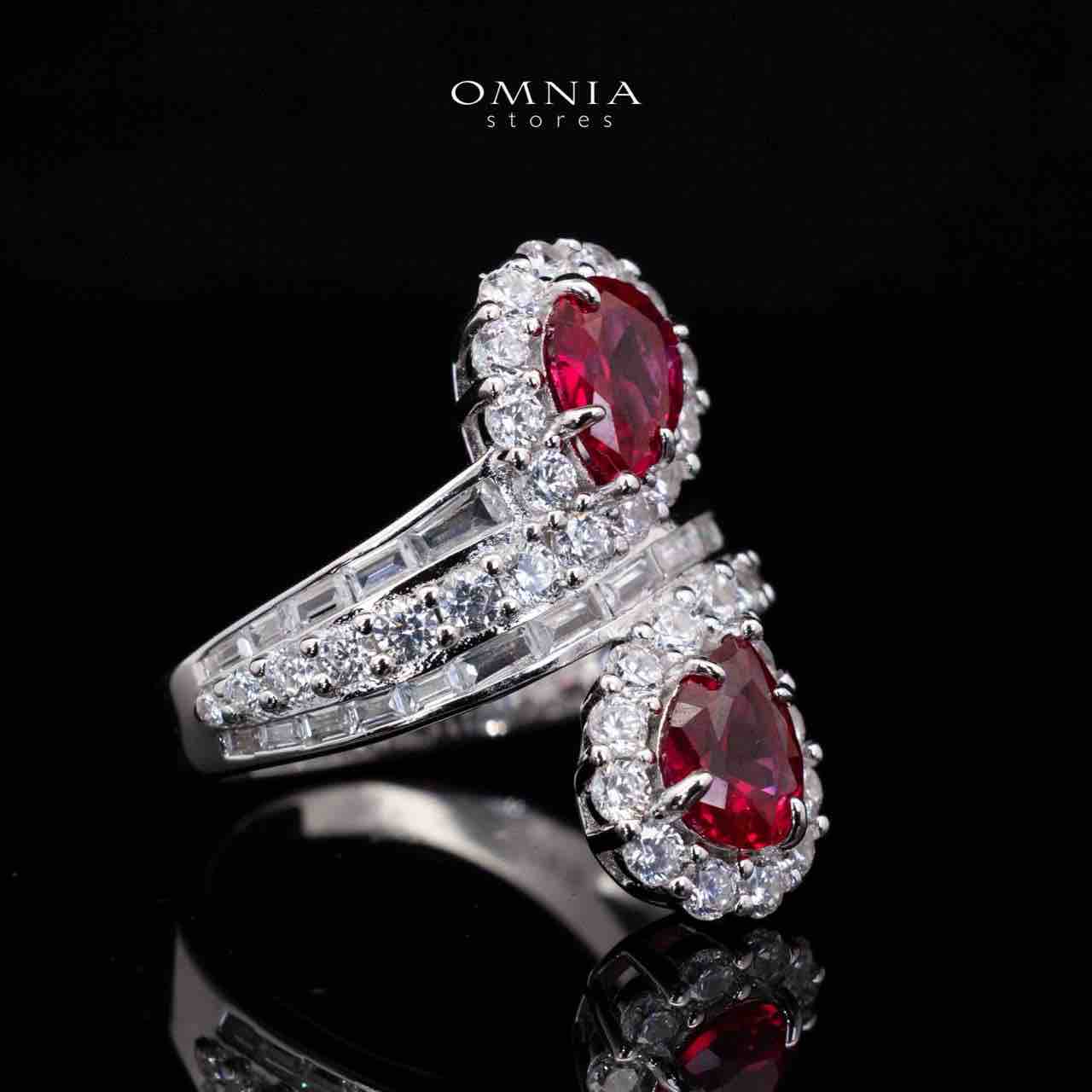 Isabell Red and White Pear Cut Ring in 925 Silver With High Quality Simulated Diamonds - Image 3