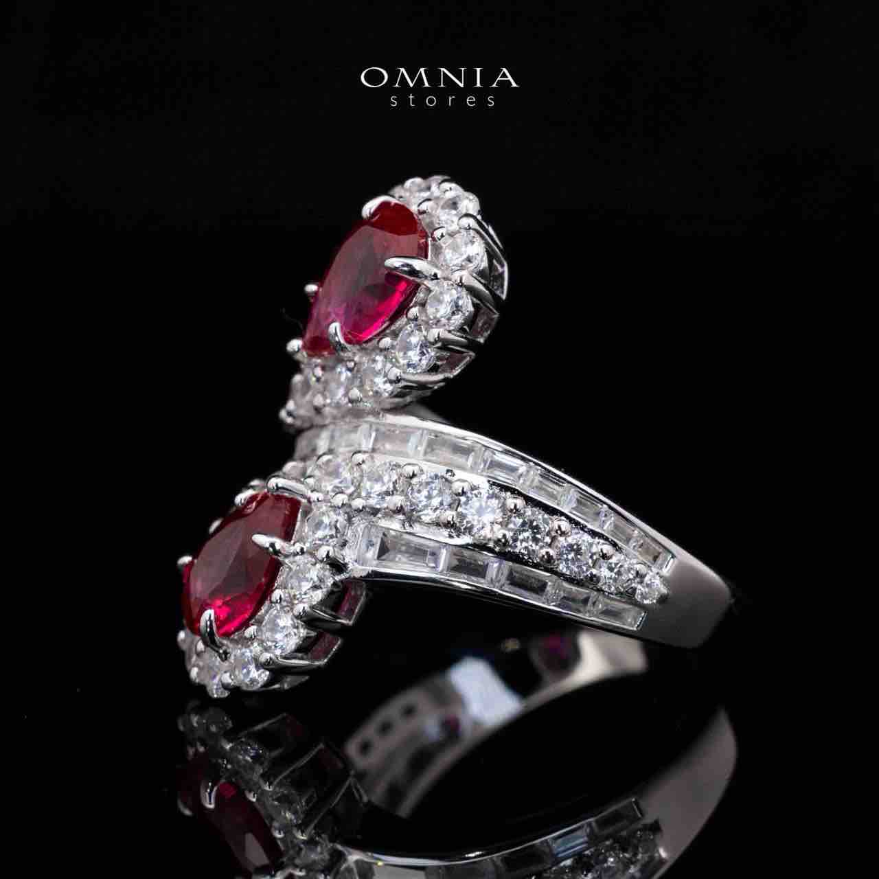 Isabell Red and White Pear Cut Ring in 925 Silver With High Quality Simulated Diamonds - Image 2