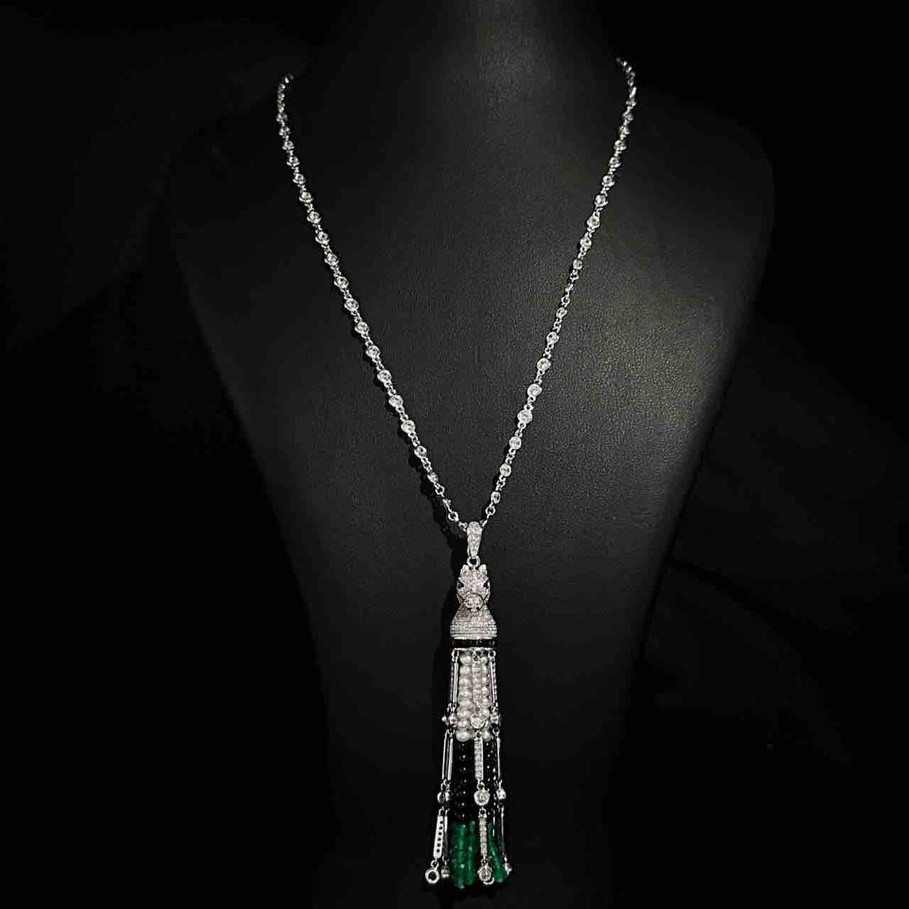 Omnia Vania Multi Color Horse Design Long Chain Necklace & Drop Earrings Set in 925 Silver With High Quality Simulated Diamonds - Image 4