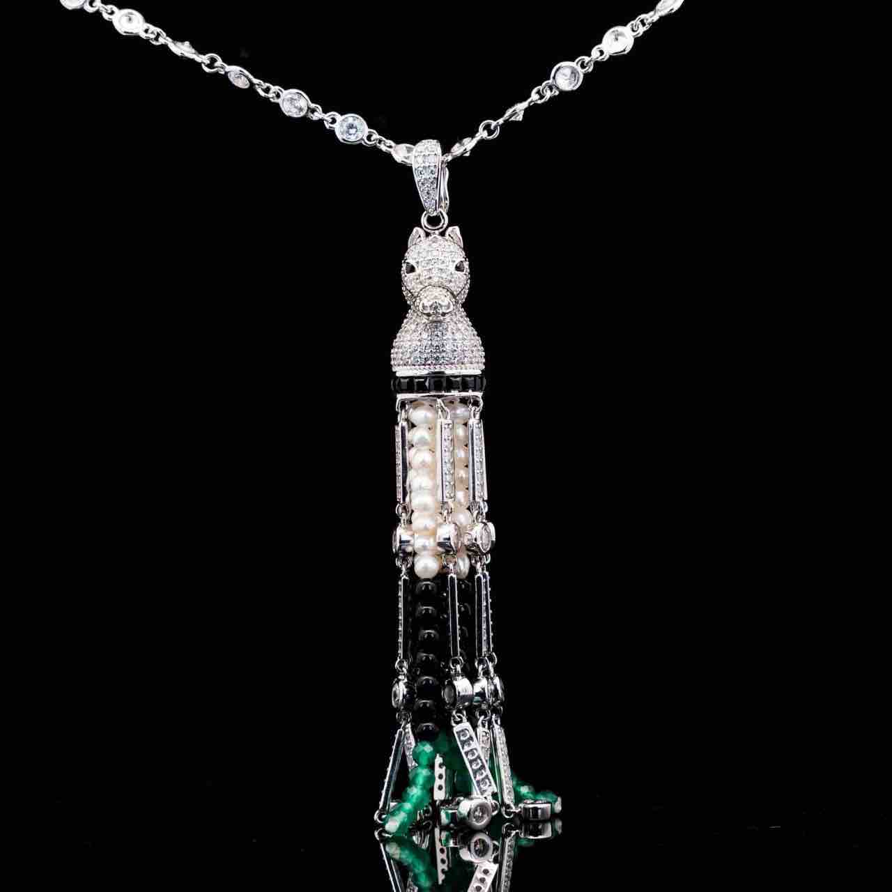 Omnia Vania Multi Color Horse Design Long Chain Necklace & Drop Earrings Set in 925 Silver With High Quality Simulated Diamonds - Image 3