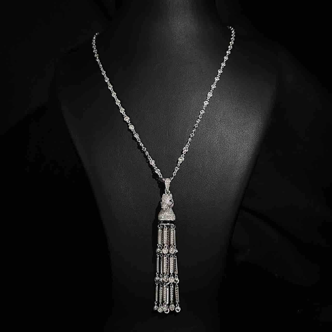 Omnia Vania White Horse Design Long Chain Necklace & Drop Earrings Set in 925 Silver With High Quality Simulated Diamonds - Image 3